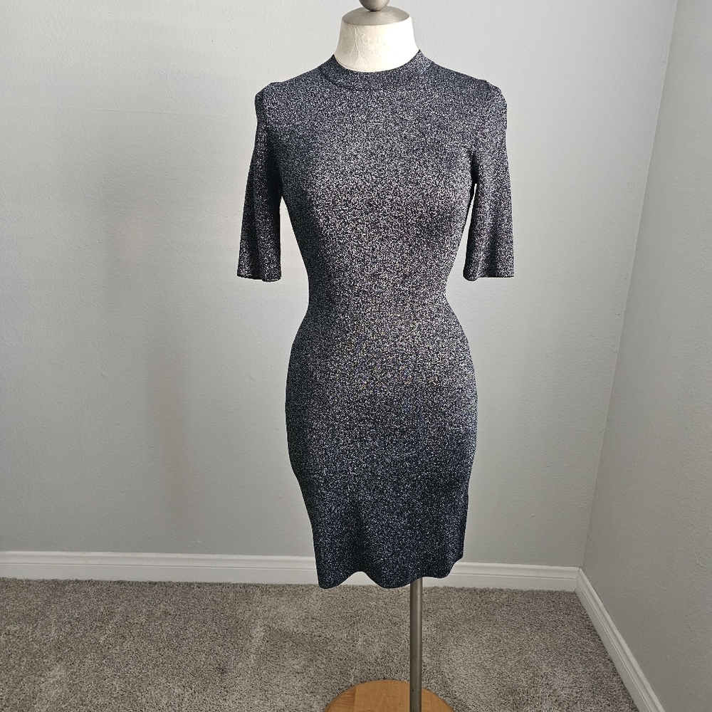 Reiss Lina Lurex Metallic Blue Black Body Con Party Dress 6 - Picture 6 of 9